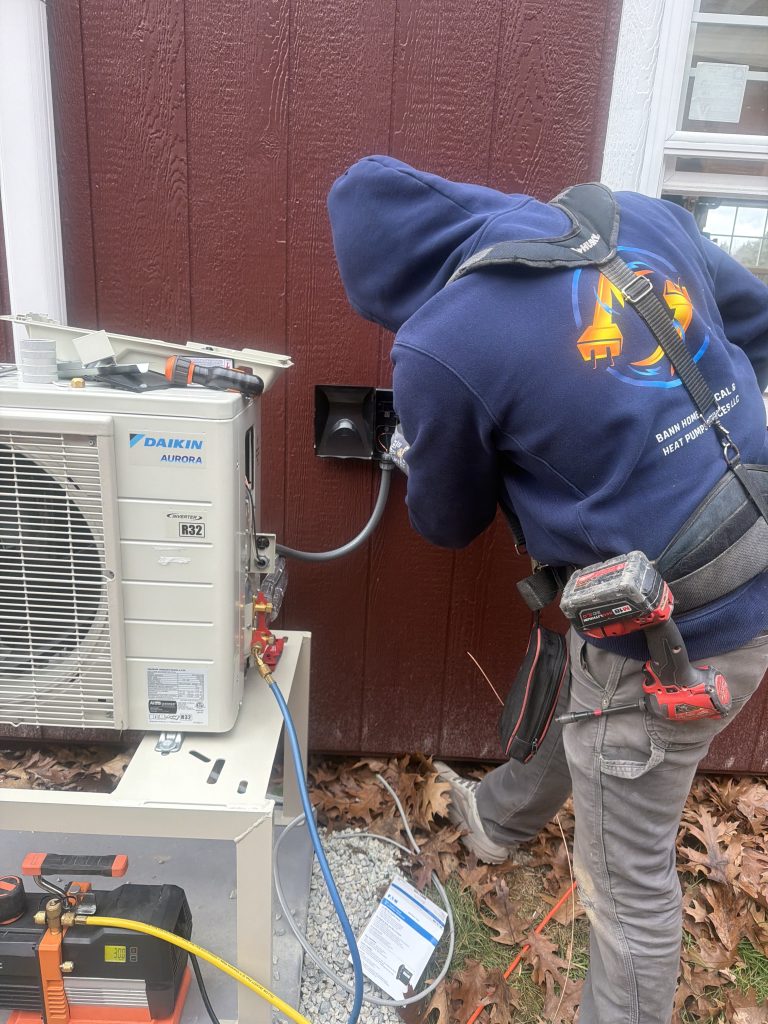 Heat pump disconnect wiring installation by licensed electrician Gray ME