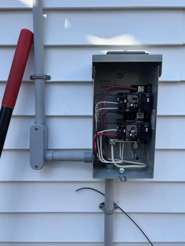 New hot tub disconnect and GFCI breaker installation by licensed electrician Gorham ME