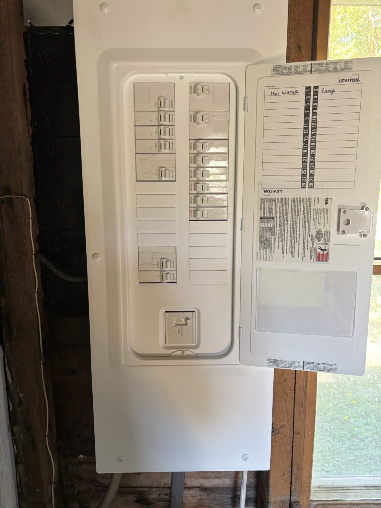 Completed 100 amp electrical panel upgrade installed by a licensed electrician in Yarmouth, ME